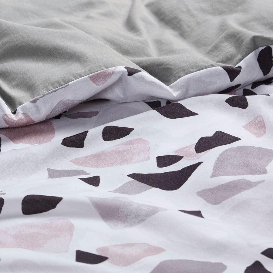 Terrazzo King/California King Cotton Printed Duvet Cover Set Blush & Gray Olliix.com