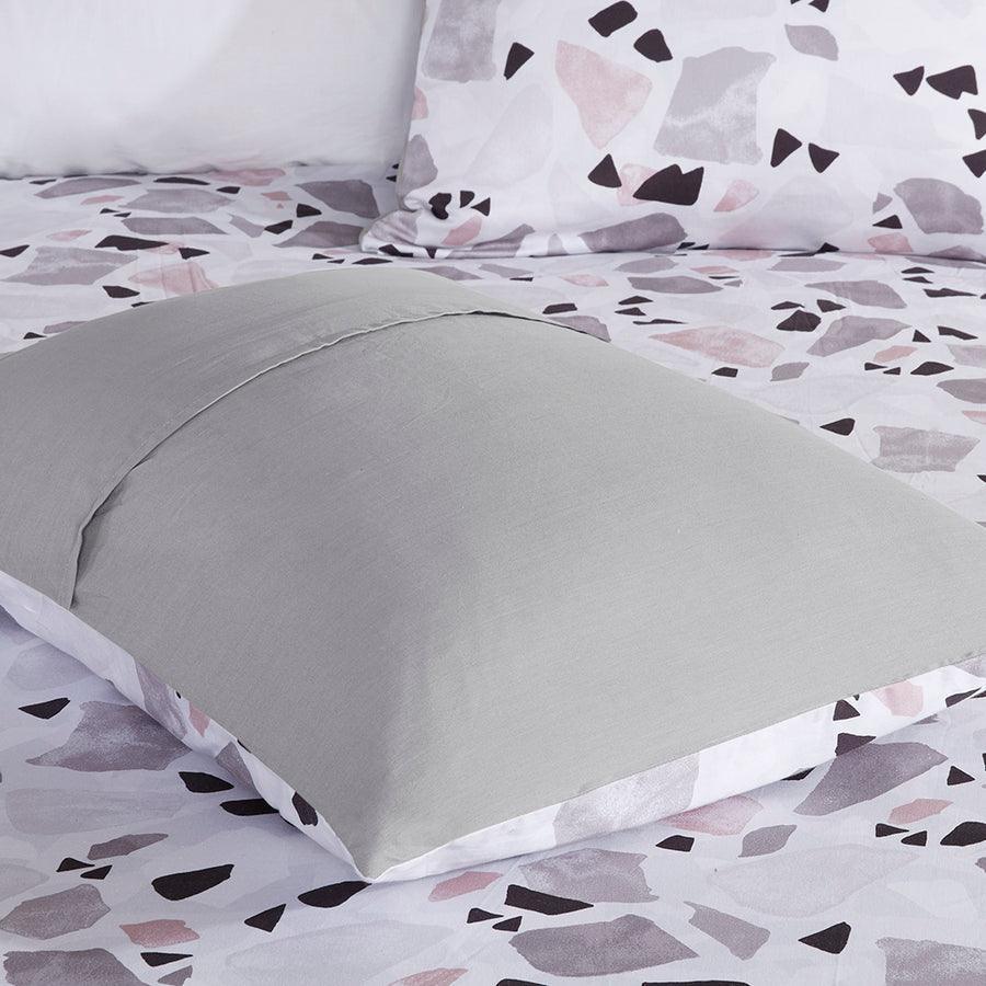 Terrazzo King/California King Cotton Printed Duvet Cover Set Blush & Gray Olliix.com