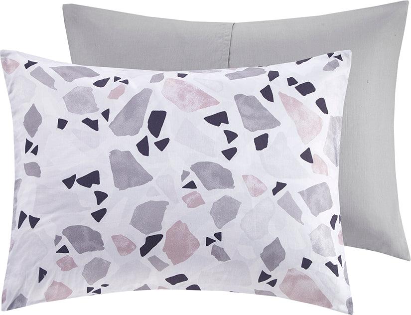 Terrazzo King/California King Cotton Printed Duvet Cover Set Blush & Gray Olliix.com