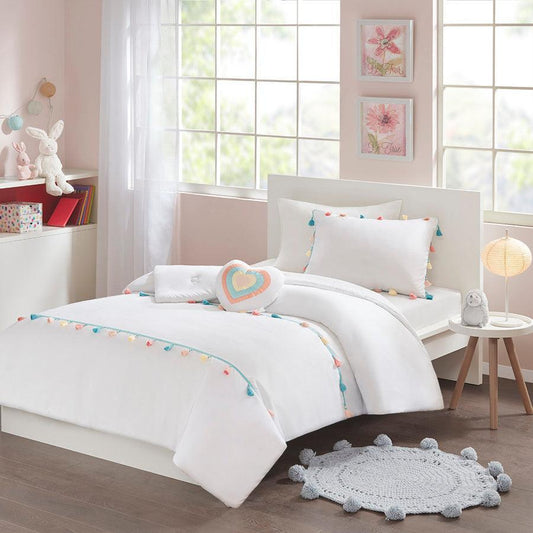 Tessa Full/Queen Tassel Comforter Set White Olliix.com