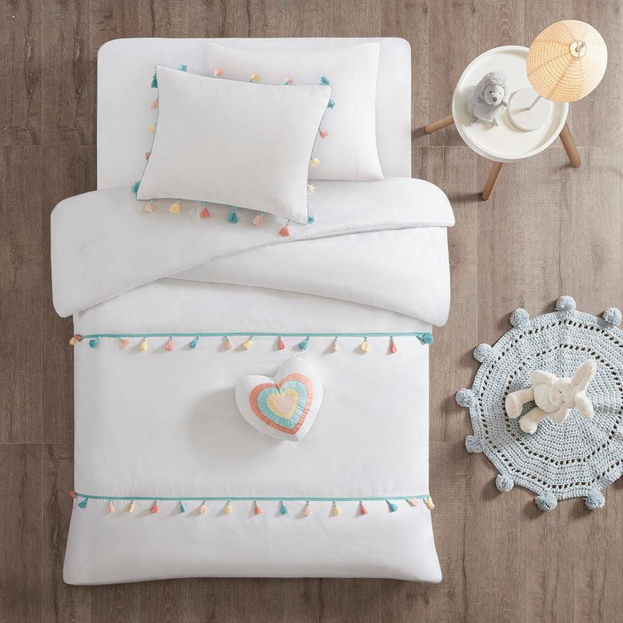 Tessa Twin Tassel Casual Comforter Set White Olliix.com