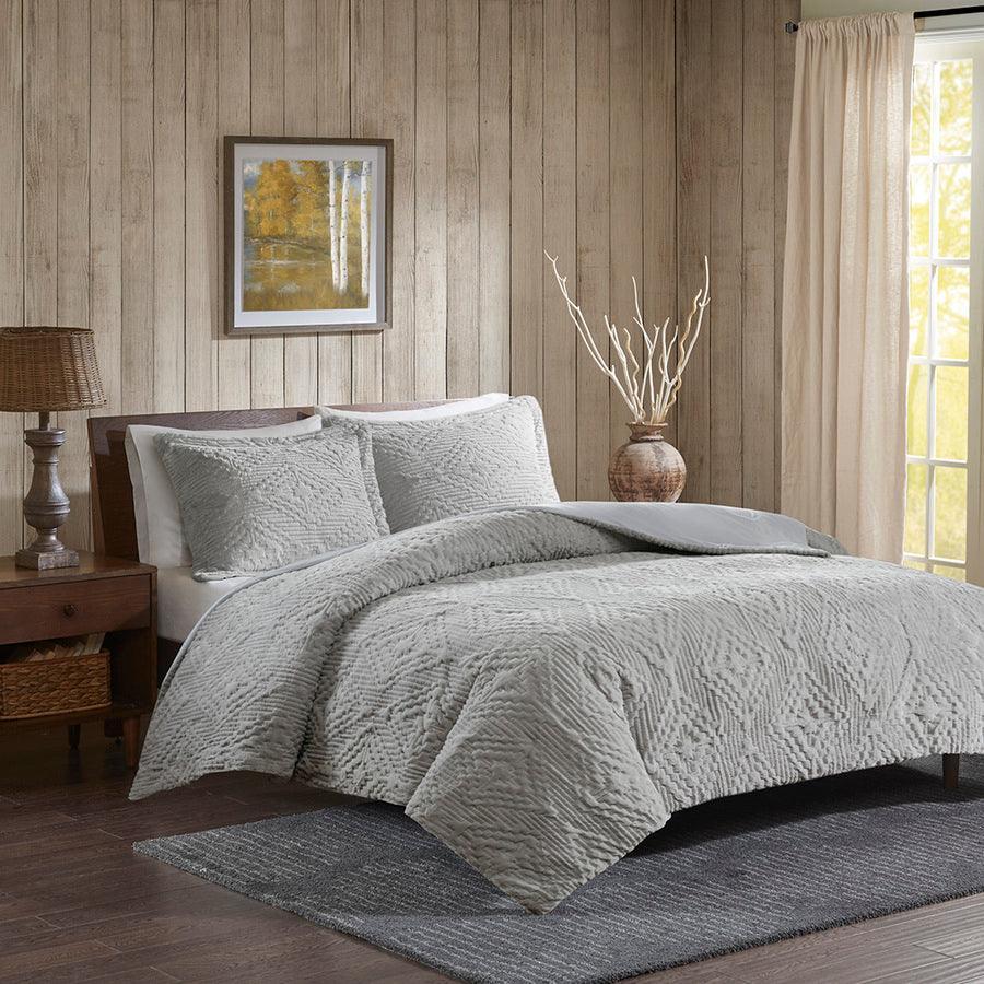 Teton Embroidered Plush Coverlet Set Full/Queen Gray Olliix.com