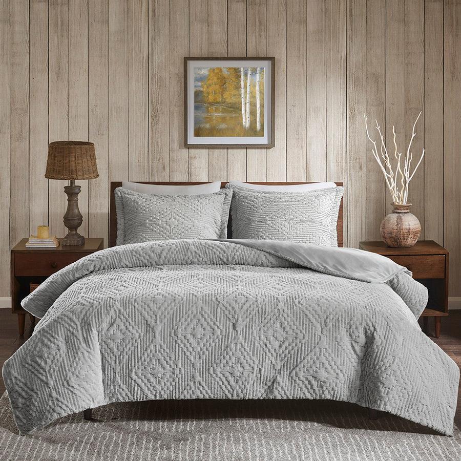 Teton Embroidered Plush Coverlet Set Full/Queen Gray Olliix.com