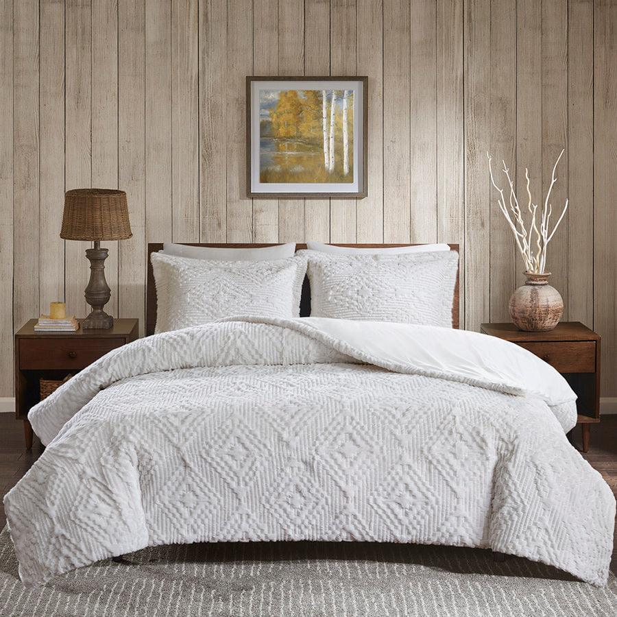 Teton Embroidered Plush Coverlet Set Full/Queen Ivory Olliix.com