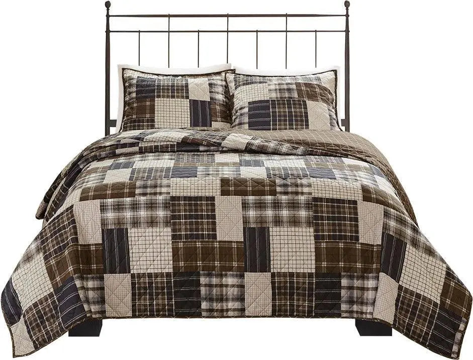 Timber Full/Queen 3 Piece Reversible Printed Coverlet Set Black & Brown Olliix.com