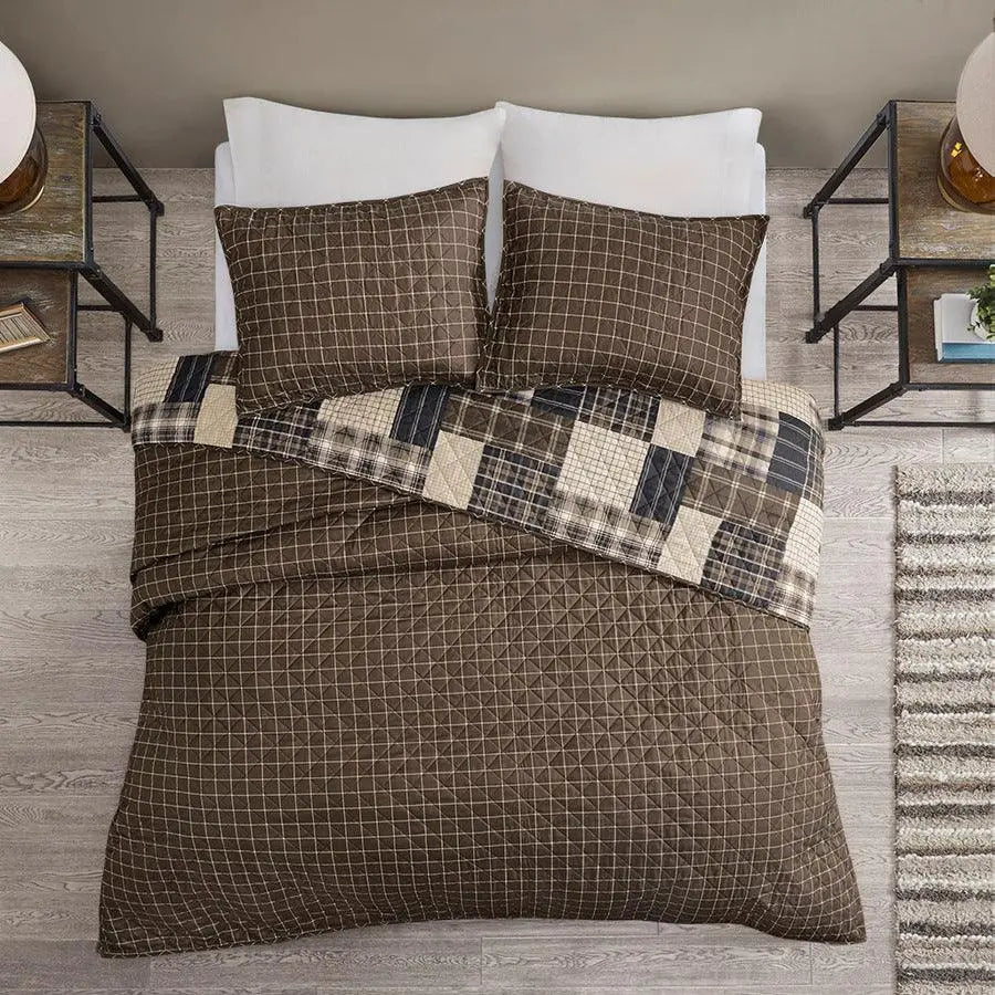 Timber Full/Queen 3 Piece Reversible Printed Coverlet Set Black & Brown Olliix.com
