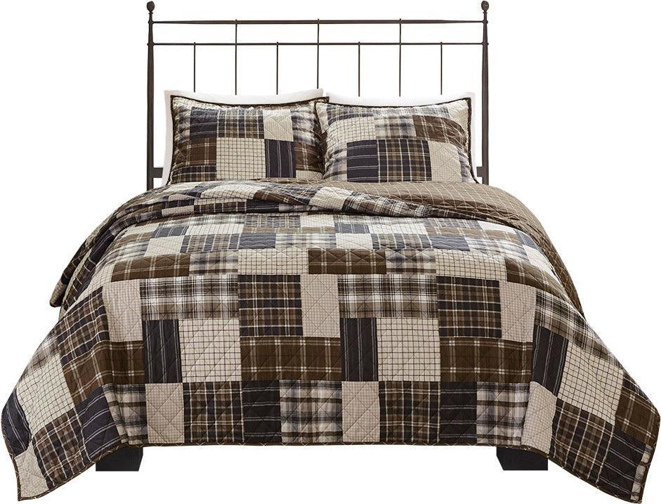 Timber King/California King 3 Piece Reversible Printed Coverlet Set Black & Brown Olliix.com