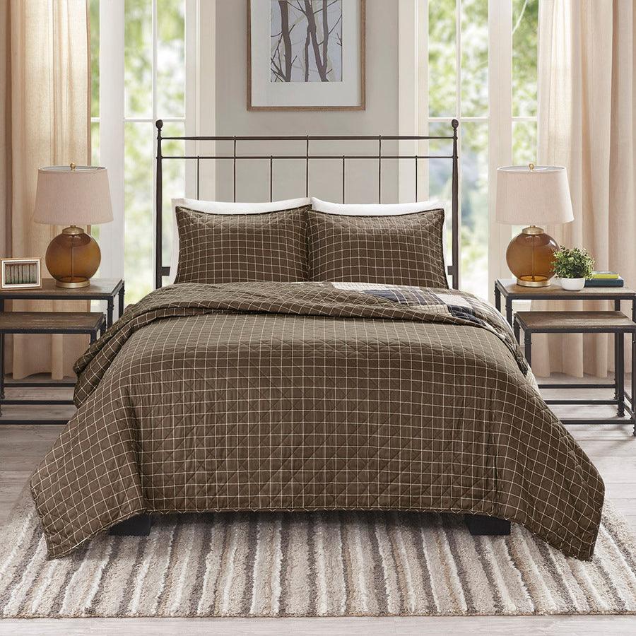 Timber King/California King 3 Piece Reversible Printed Coverlet Set Black & Brown Olliix.com