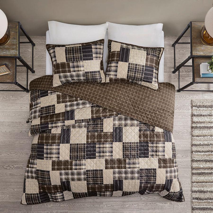 Timber King/California King 3 Piece Reversible Printed Coverlet Set Black & Brown Olliix.com