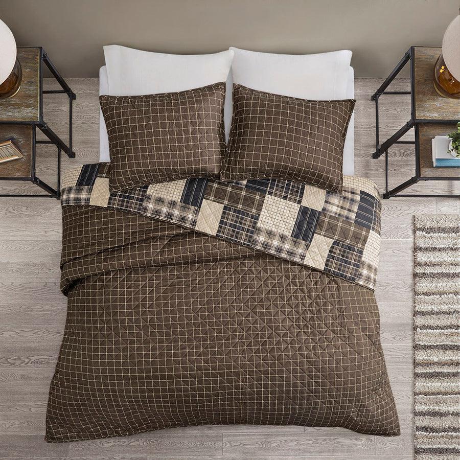 Timber King/California King 3 Piece Reversible Printed Coverlet Set Black & Brown Olliix.com