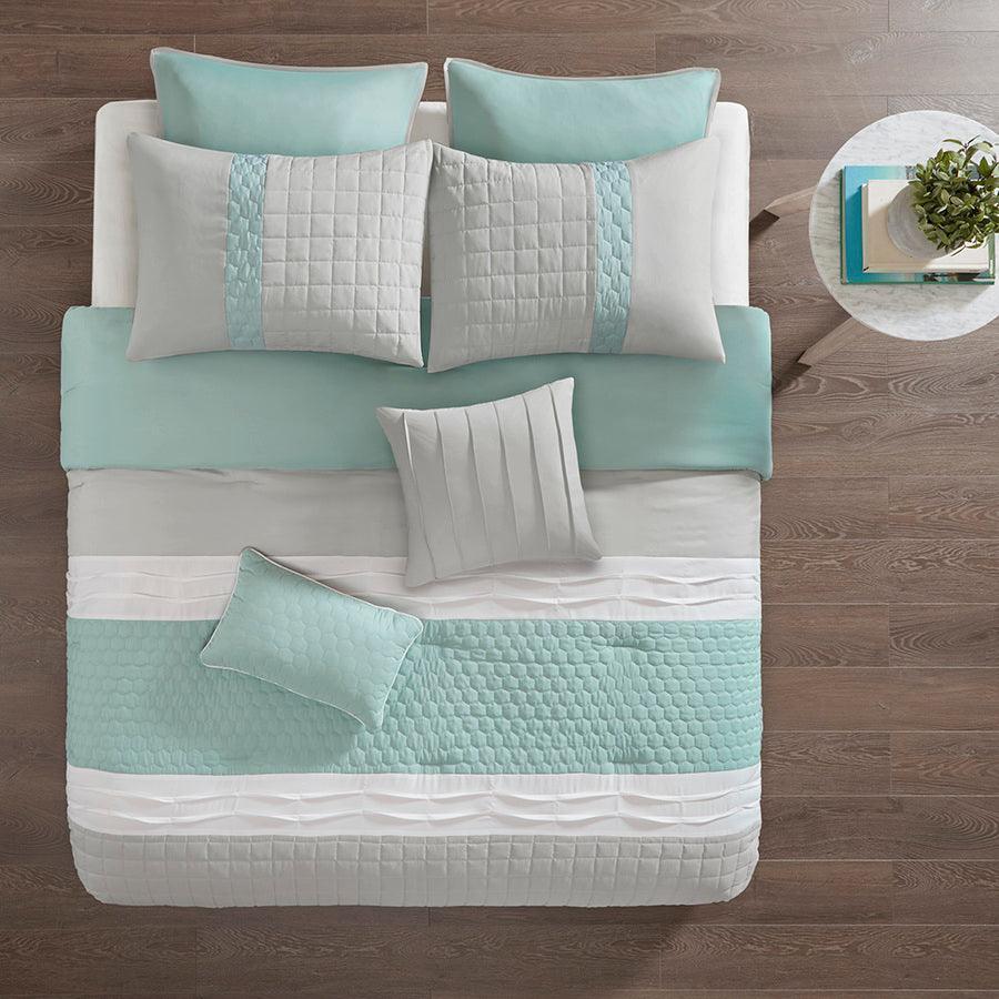 Tinsley 8 Piece 26" W Comforter Set Seafoam & Gray Queen Olliix.com