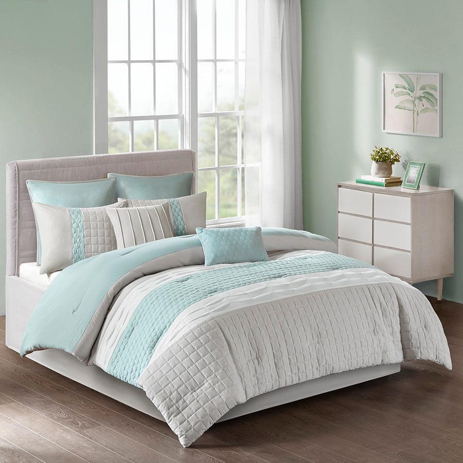 Tinsley 8 Piece 26" W Comforter Set Seafoam & Gray Queen Olliix.com