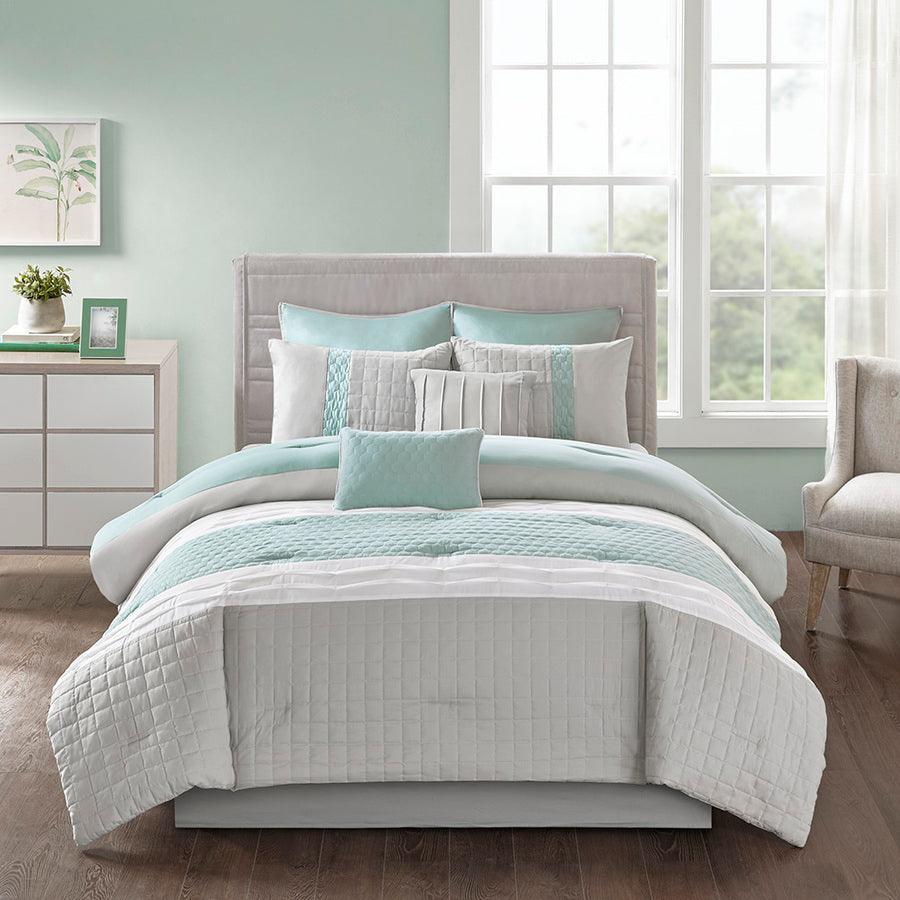 Tinsley 8 Piece 26" W Comforter Set Seafoam & Gray Queen Olliix.com