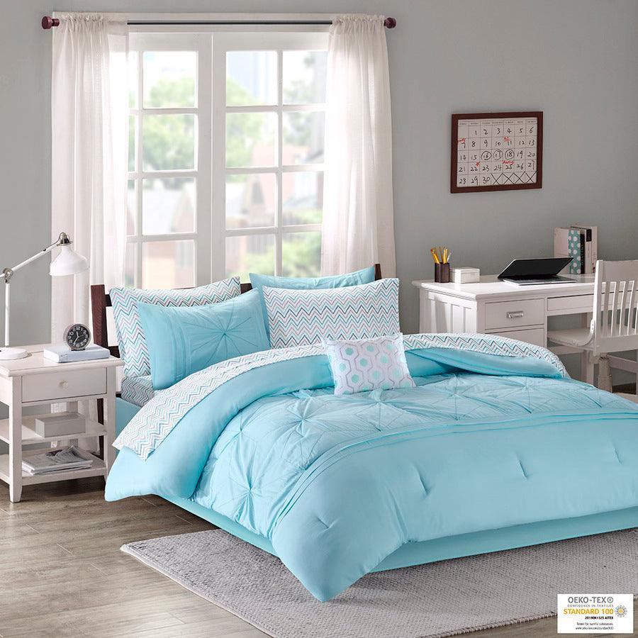 Toren Embroidered Comforter and Sheet Set Aqua Full Olliix.com