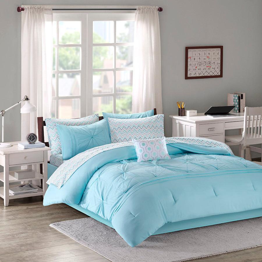 Toren Embroidered Comforter and Sheet Set Aqua Full Olliix.com