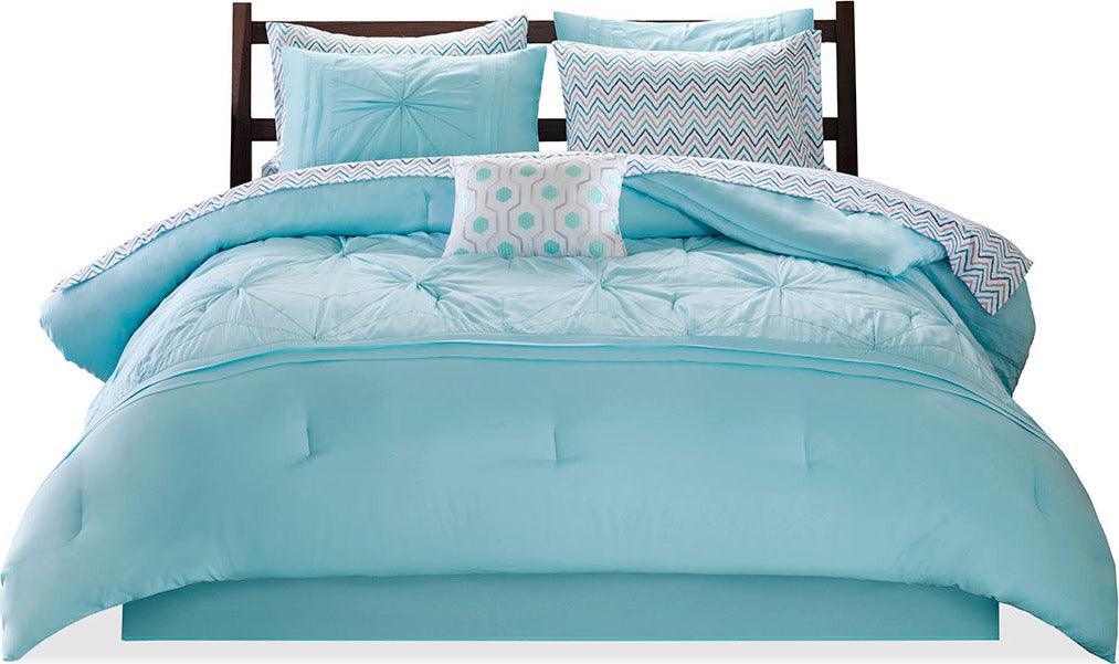 Toren Embroidered Comforter and Sheet Set Aqua Full Olliix.com