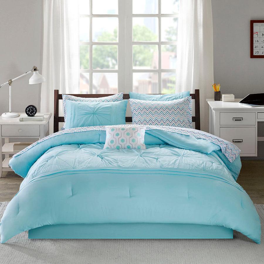 Toren Embroidered Comforter and Sheet Set Aqua Full Olliix.com