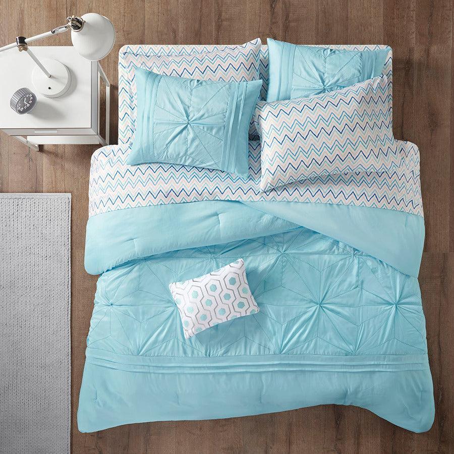 Toren Embroidered Comforter and Sheet Set Aqua Full Olliix.com