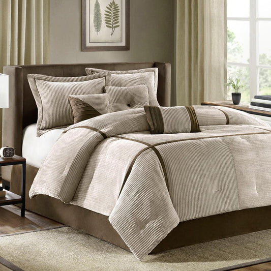 Transitional Queen Dallas 7 Piece Comforter Set Taupe Olliix.com