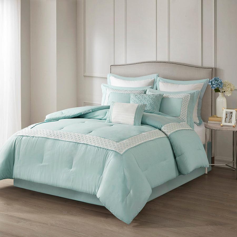 Transitional Queen Stratford 8 Piece Comforter Set Aqua Olliix.com