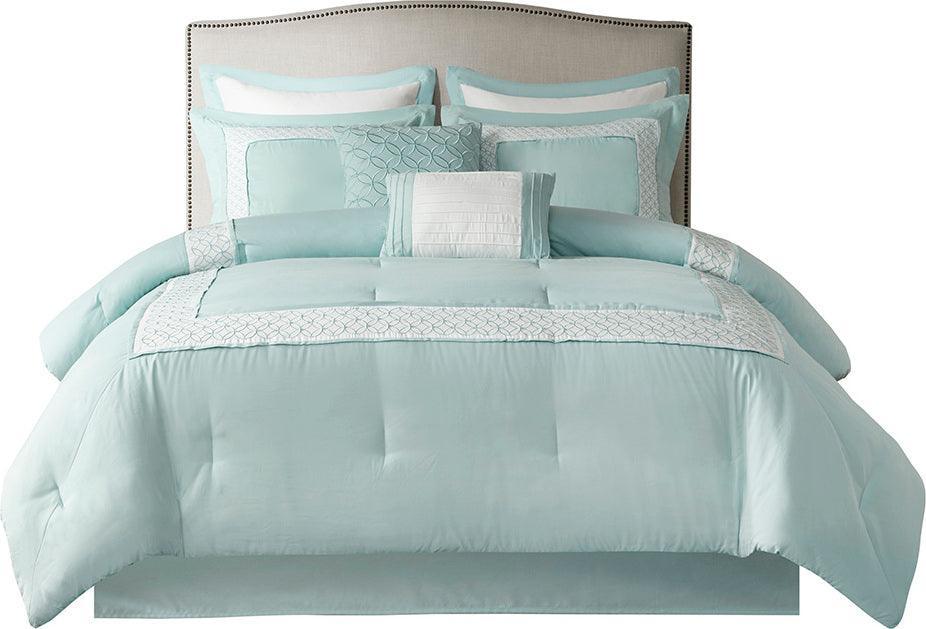 Transitional Queen Stratford 8 Piece Comforter Set Aqua Olliix.com