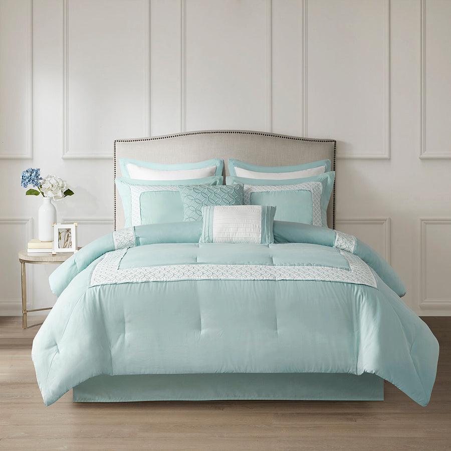 Transitional Queen Stratford 8 Piece Comforter Set Aqua Olliix.com