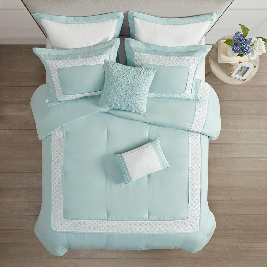 Transitional Queen Stratford 8 Piece Comforter Set Aqua Olliix.com