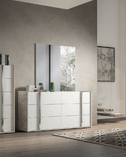 ESF Furniture - Treviso Double Dresser with Mirror in White - TREVISODDM ESF Furniture