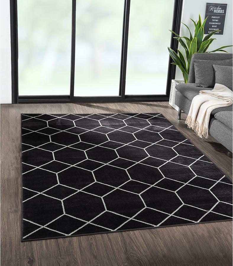 Trellis Geometric Woven Area Rug Black|Cream MP35-8062 Olliix.com