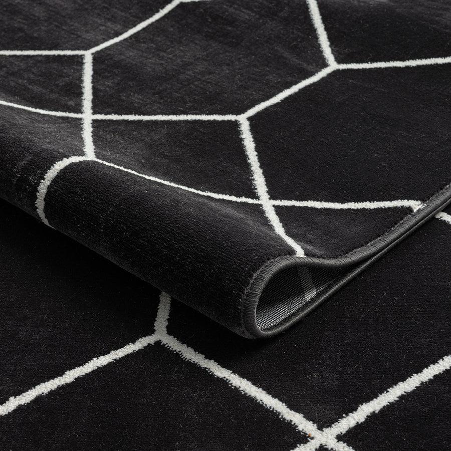 Trellis Geometric Woven Area Rug Black|Cream MP35-8062 Olliix.com