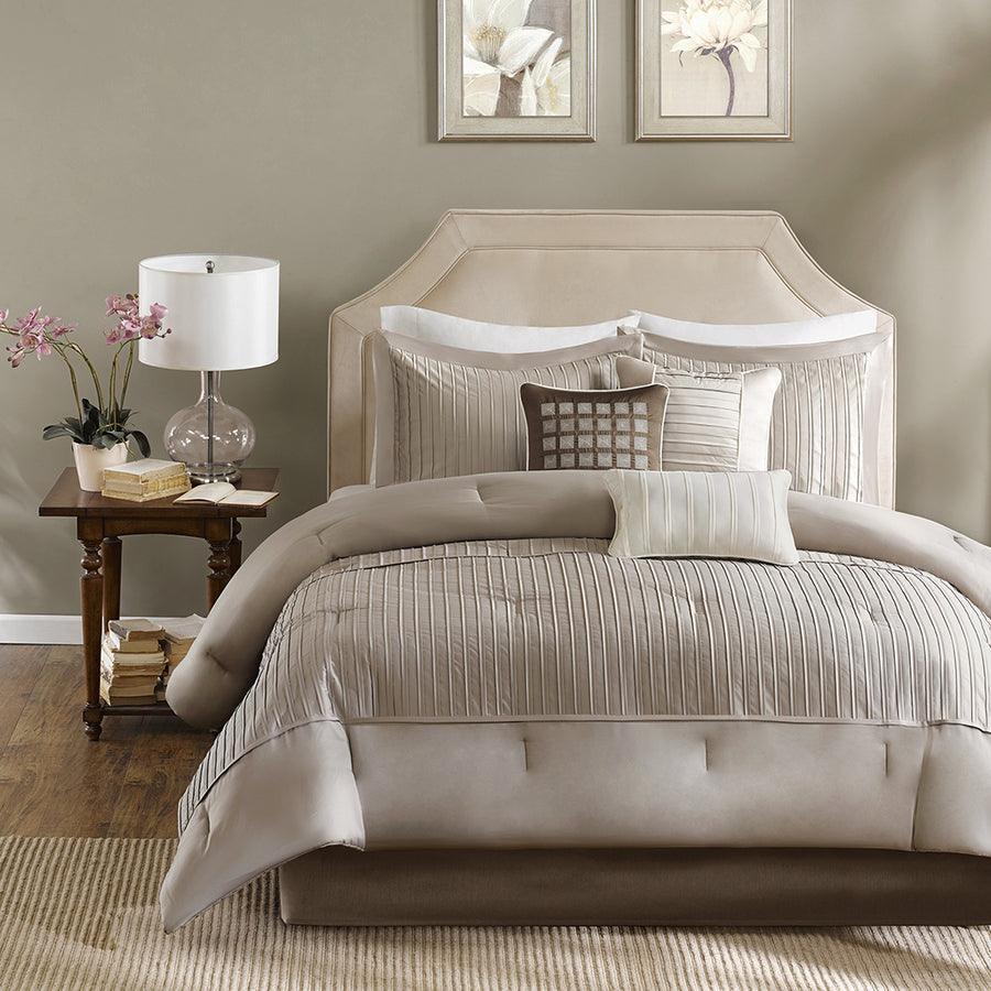 Trinity Transitional 7 Piece Comforter Set Taupe King Olliix.com