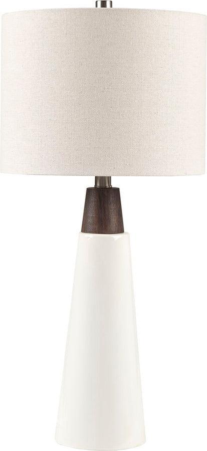 Tristan Ceramic With Wood Table Lamp White Base & Cream Shade Olliix.com