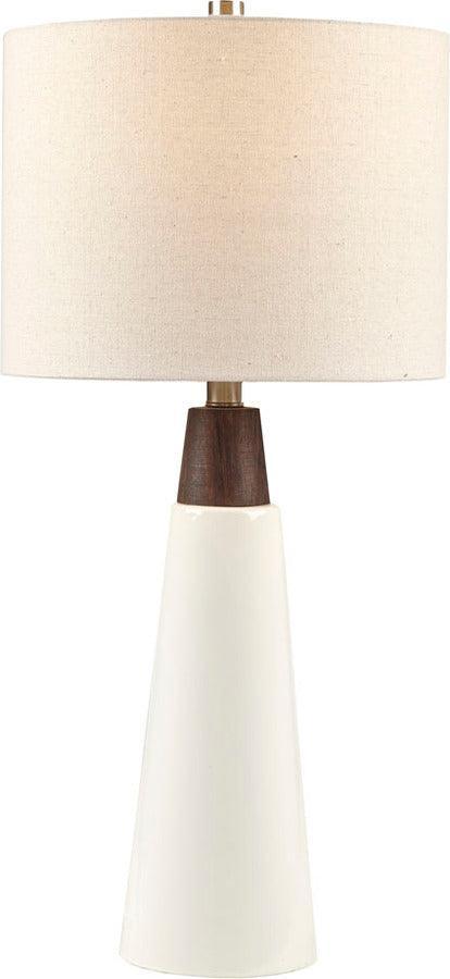 Tristan Ceramic With Wood Table Lamp White Base & Cream Shade Olliix.com