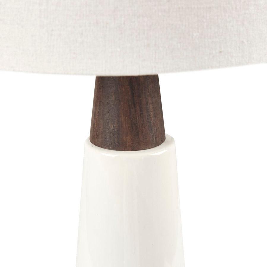 Tristan Ceramic With Wood Table Lamp White Base & Cream Shade Olliix.com