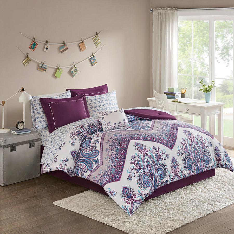 Tulay Complete 20 " D Bed And Sheet Set Purple Queen Olliix.com