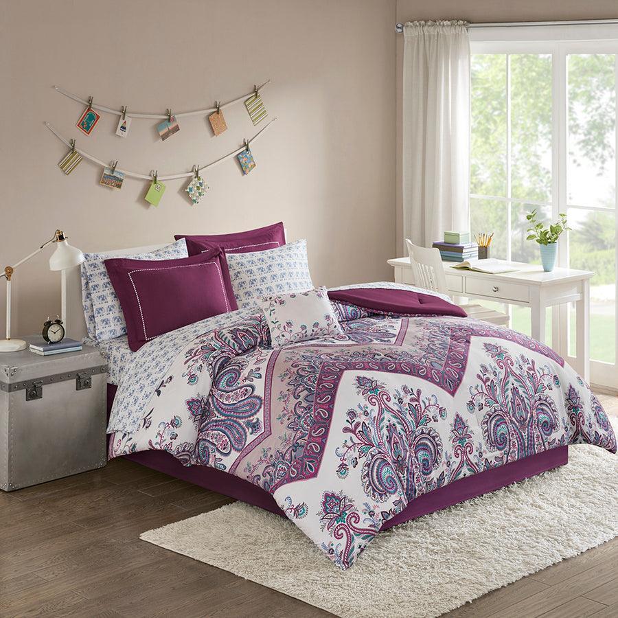 Tulay Complete Bed And Sheet Set Purple Full Olliix.com