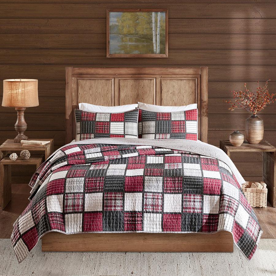 Tulsa Lodge/Cabin Oversized Plaid Print Cotton Quilt Set Full/Queen Red & Gray Olliix.com