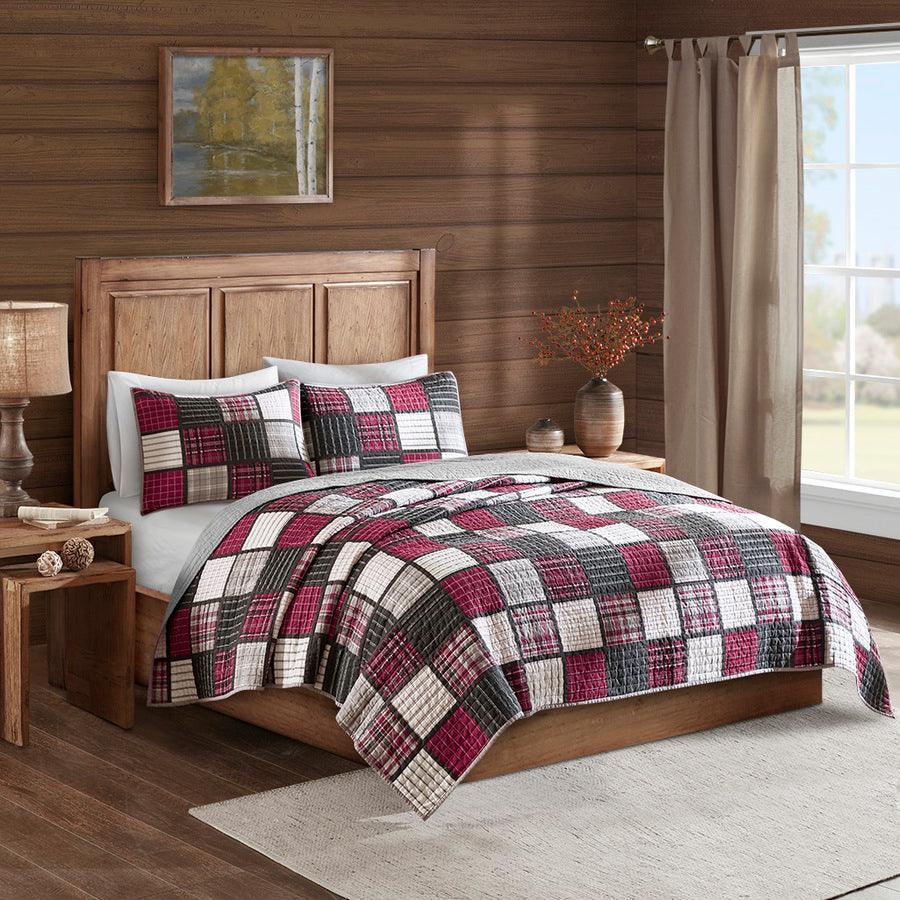 Tulsa Lodge/Cabin Oversized Plaid Print Cotton Quilt Set King/Cal King Red & Gray Olliix.com