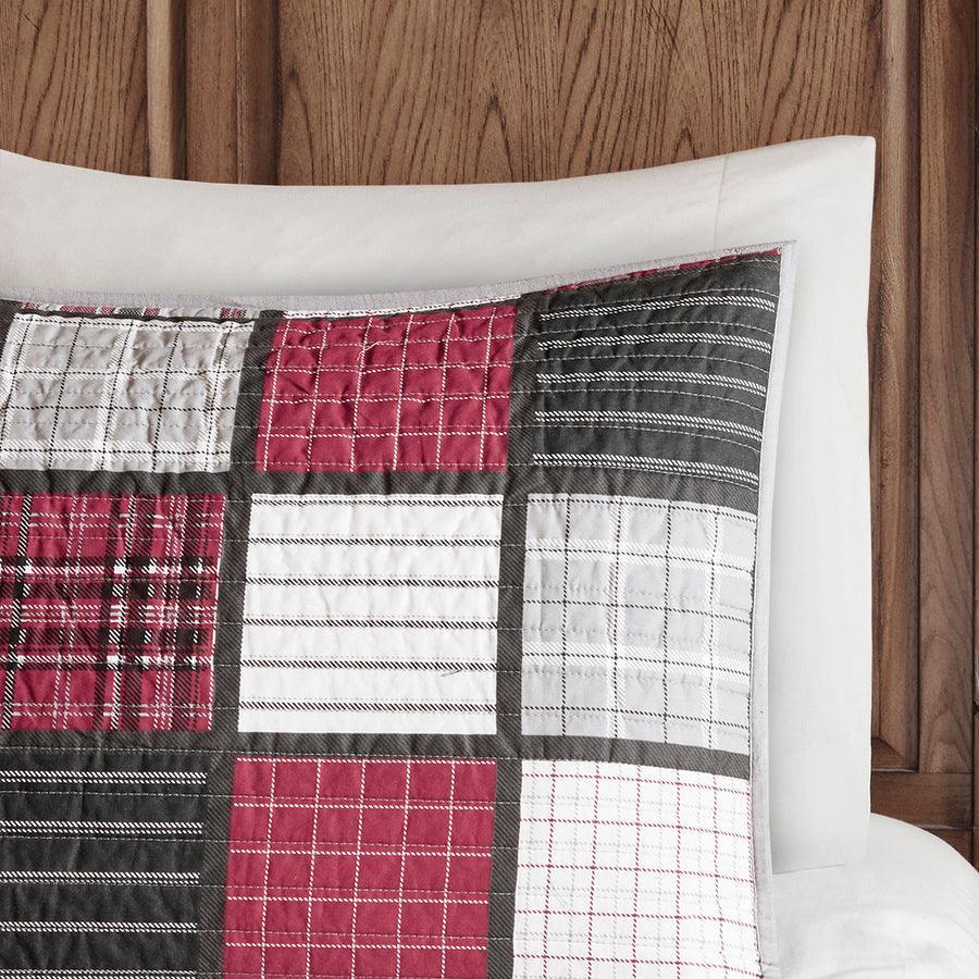 Tulsa Lodge/Cabin Oversized Plaid Print Cotton Quilt Set King/Cal King Red & Gray Olliix.com