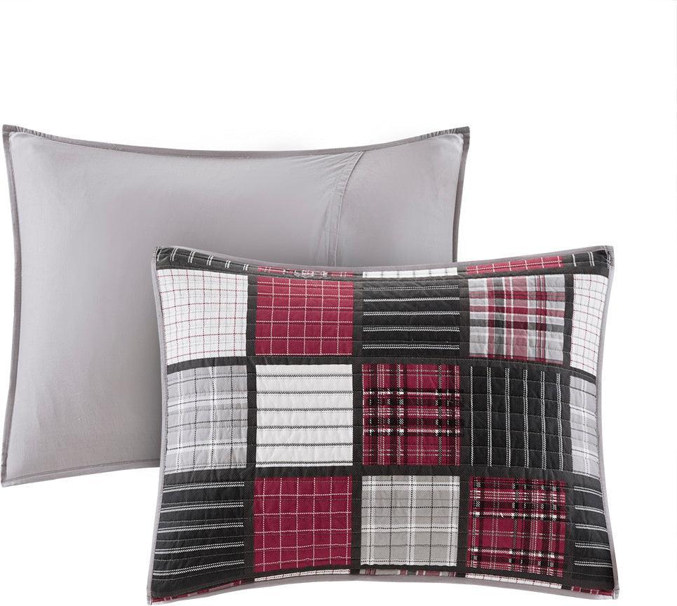 Tulsa Lodge/Cabin Oversized Plaid Print Cotton Quilt Set King/Cal King Red & Gray Olliix.com