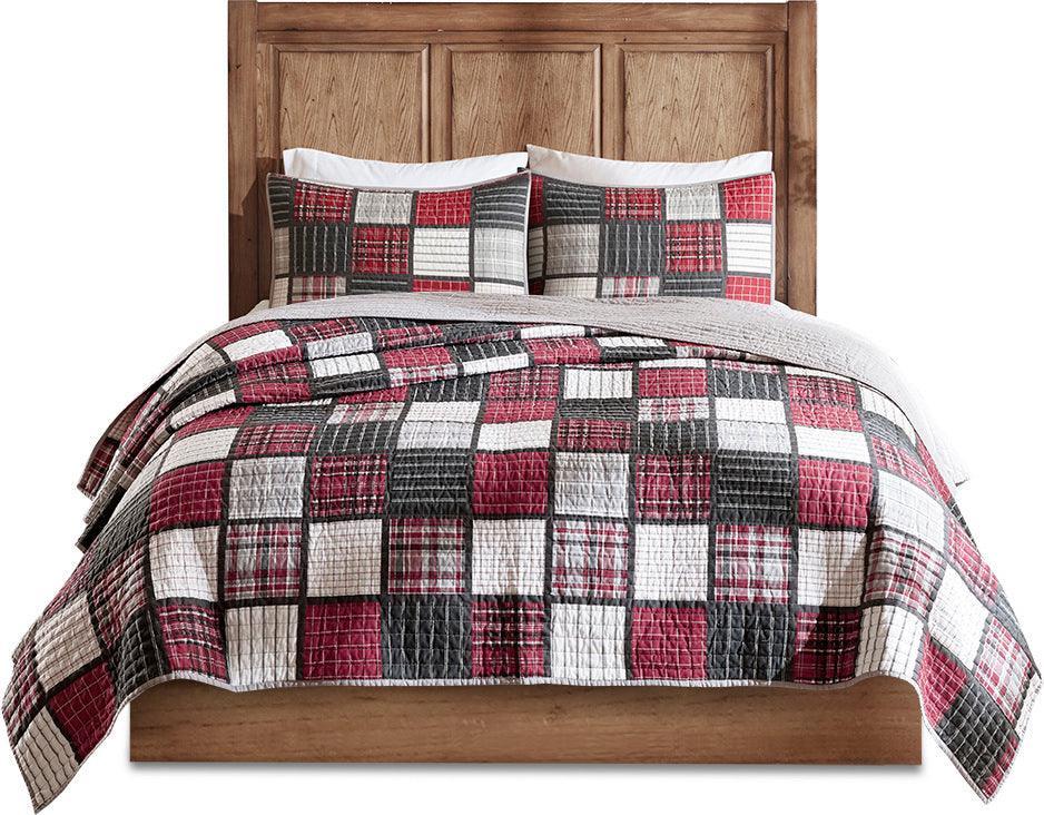 Tulsa Lodge/Cabin Oversized Plaid Print Cotton Quilt Set King/Cal King Red & Gray Olliix.com