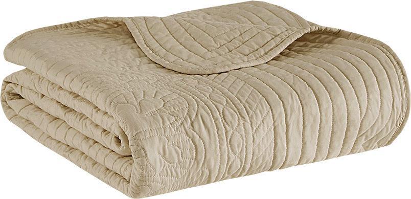 Tuscany Country Oversized Quilted Throw with Scalloped Edges 60x72" Khaki Olliix.com