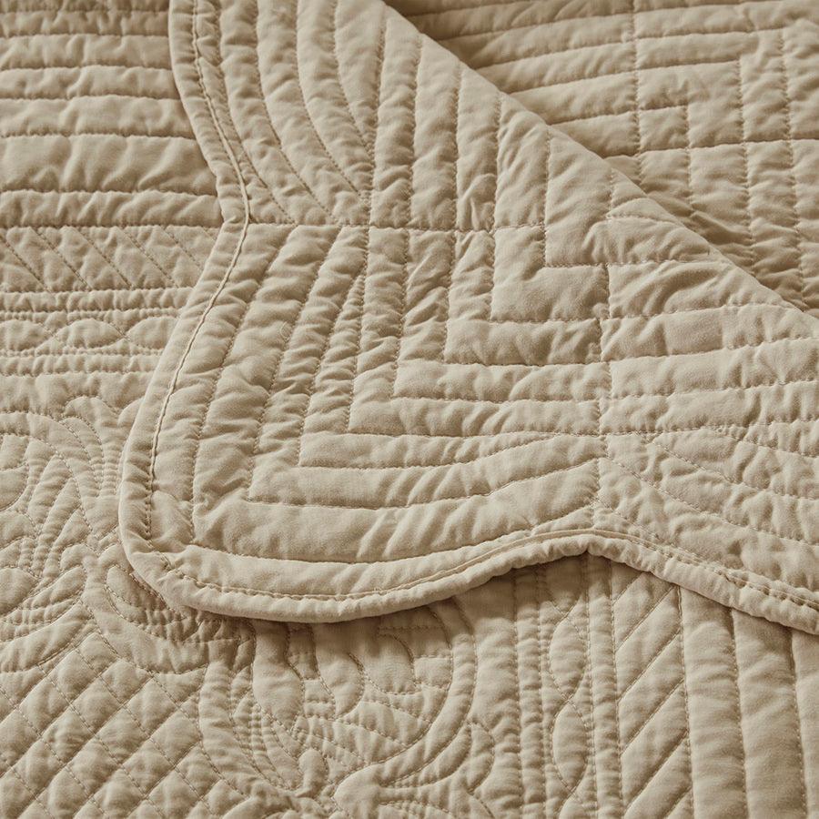 Tuscany Country Oversized Quilted Throw with Scalloped Edges 60x72" Khaki Olliix.com