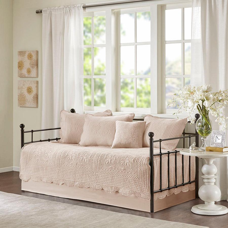 Tuscany Daybed 6 Piece Reversible Scalloped Edge Daybed Cover Set Blush Olliix.com