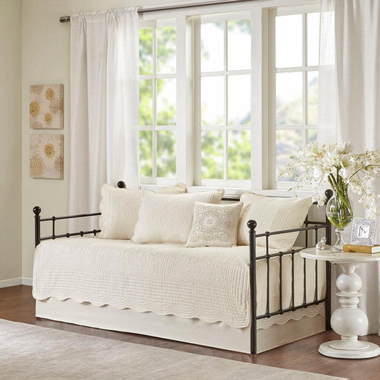 Tuscany Daybed 6 Piece Reversible Scalloped Edge Daybed Cover Set Cream Olliix.com