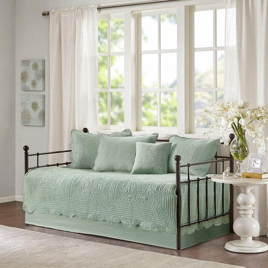 Tuscany Daybed 6 Piece Reversible Scalloped Edge Daybed Cover Set Seafoam Olliix.com