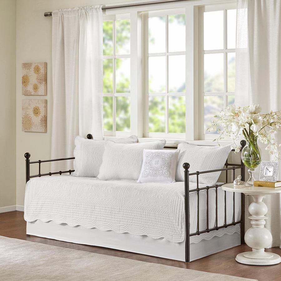 Tuscany Daybed 6 Piece Reversible Scalloped Edge Daybed Cover Set White Olliix.com