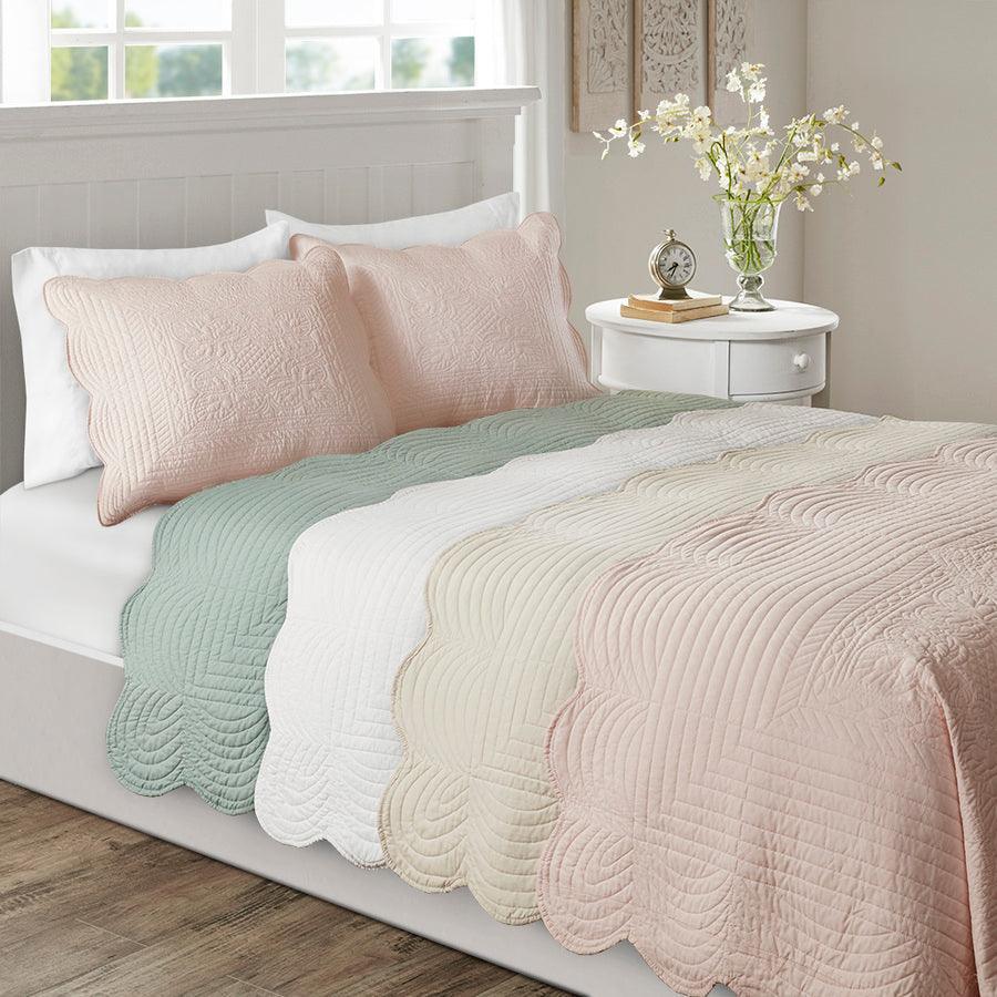 Tuscany Full/Queen 3 Piece Reversible Scalloped Edge Coverlet Set Blush Olliix.com