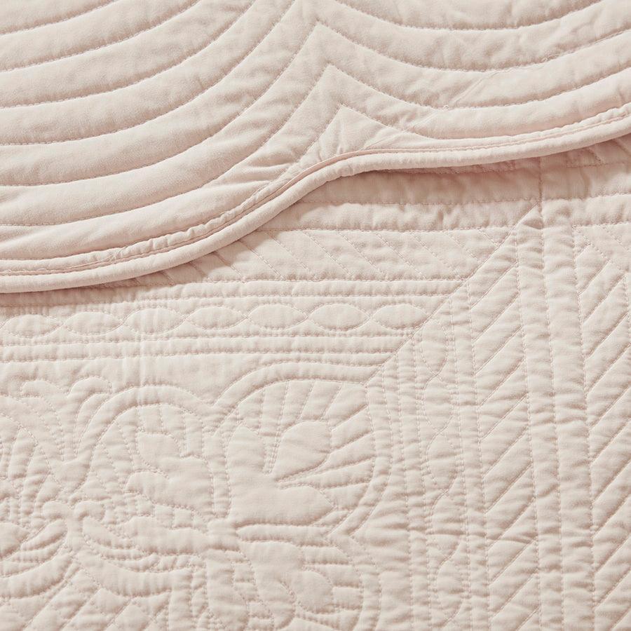 Tuscany Full/Queen 3 Piece Reversible Scalloped Edge Coverlet Set Blush Olliix.com