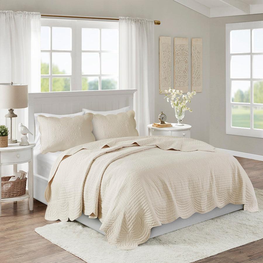 Tuscany Full/Queen 3 Piece Reversible Scalloped Edge Coverlet Set Cream Olliix.com